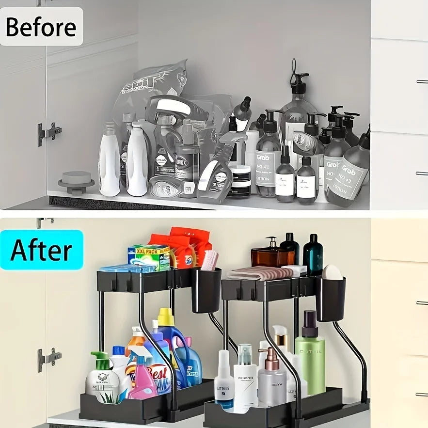 2 Tier Under Sink Organizer- Stainless steel kitchen & bathroom storage rack