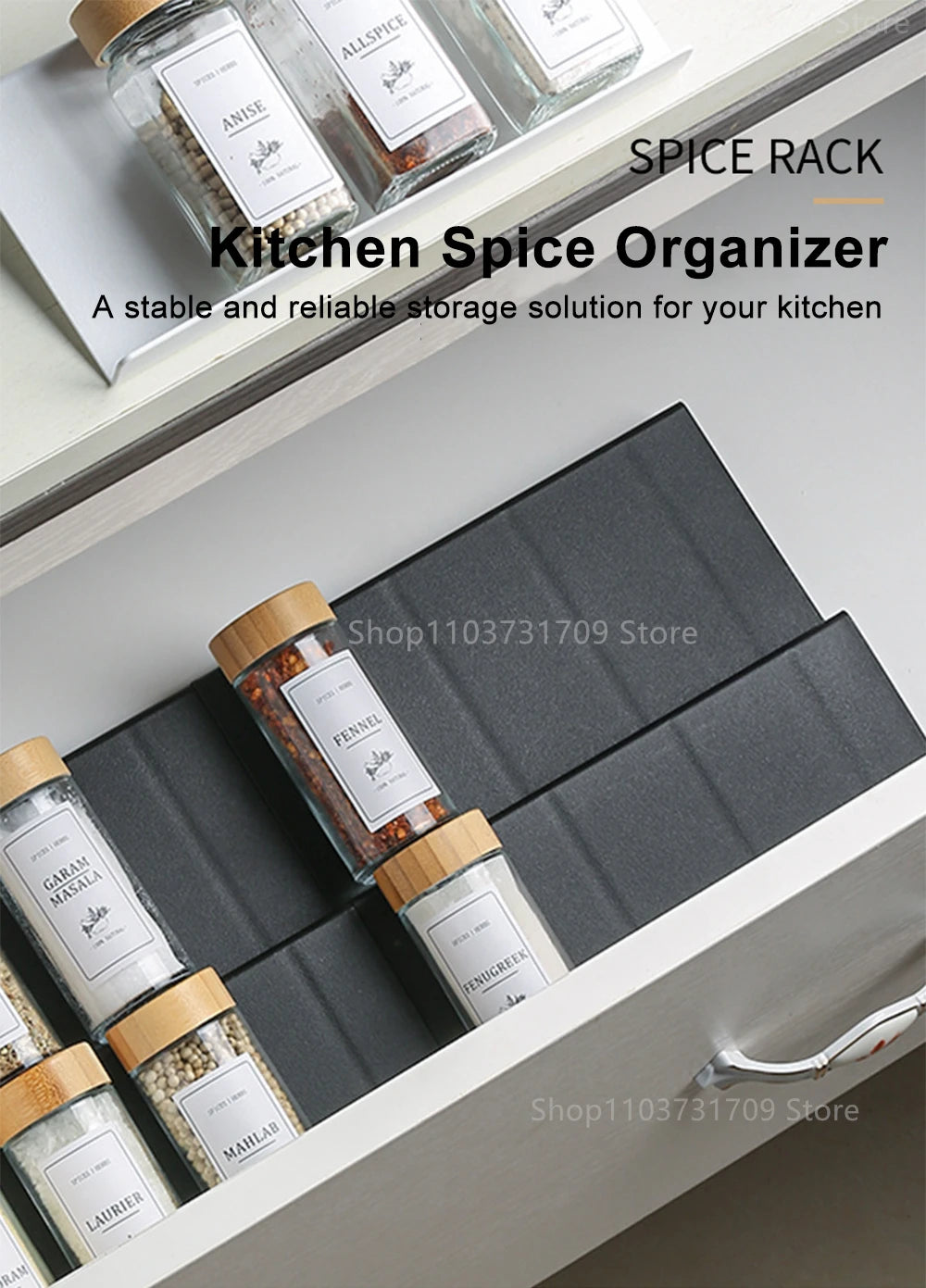 Adjustable Spice drawer organizer - Kitchen storage