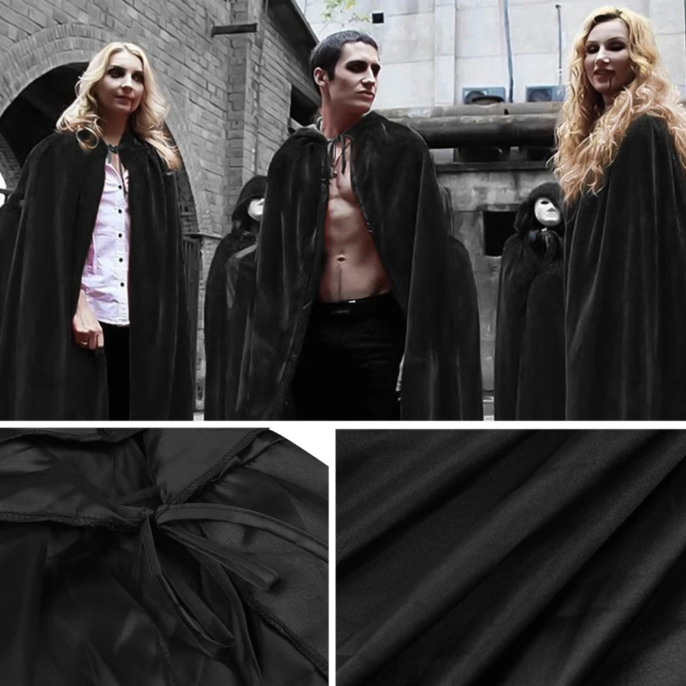 Halloween Black hooded cloak - Unisex witch & vampire costume cape