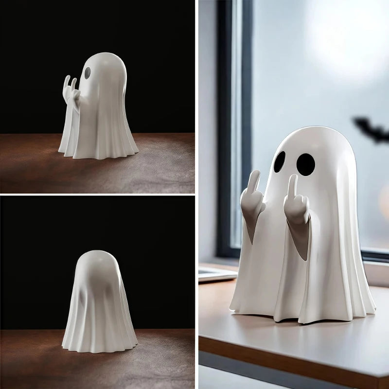 Funny  Middle Finger Ghost figurine  - Cute Halloween table decor