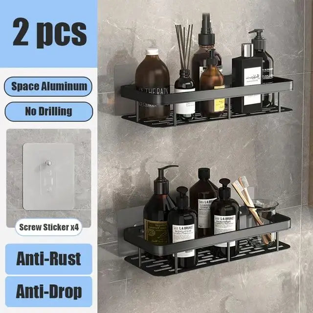 No Drill bathroom shower caddy- rust resistant Wall  Storage shelf
