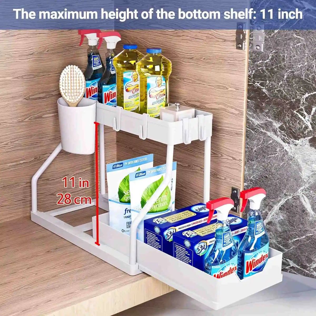 2 Tier Under Sink Organizer- Stainless steel kitchen & bathroom storage rack