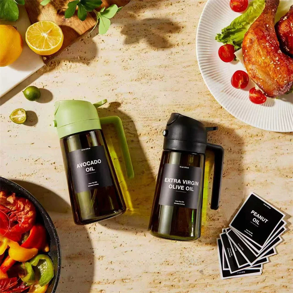 2 in 1 glass oil  Sprayer & dispenser - 470ml kitchen cooking bottle