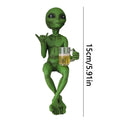 Funny green Alien drinking statue - resin desktop & garden decoration