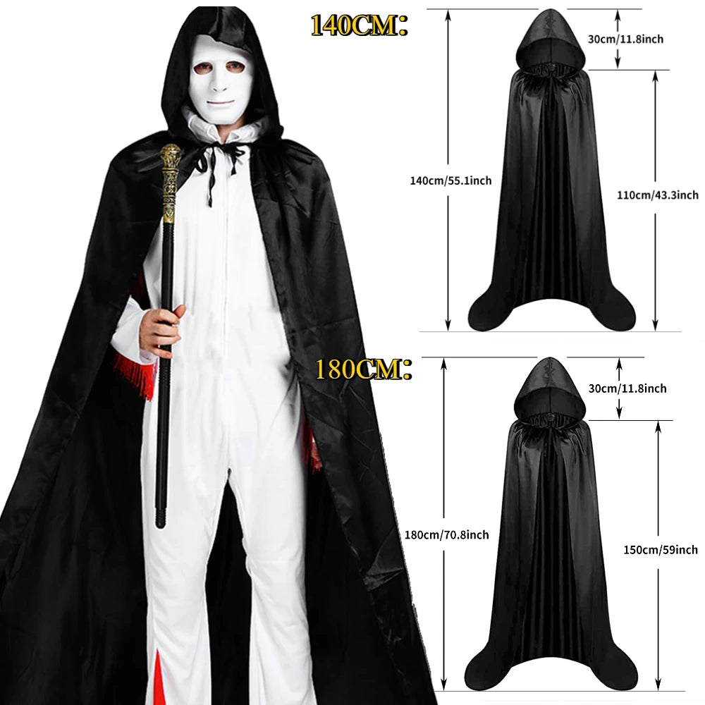 Halloween Black hooded cloak - Unisex witch & vampire costume cape