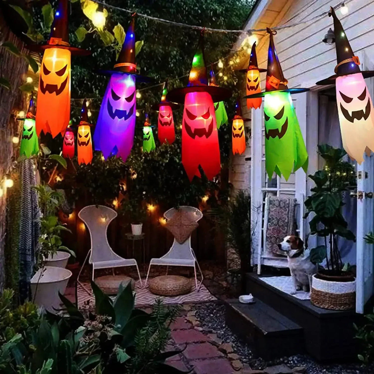 5 Pcs Halloween Witch Hat String Lights - 3m colourful LED hanging decorations