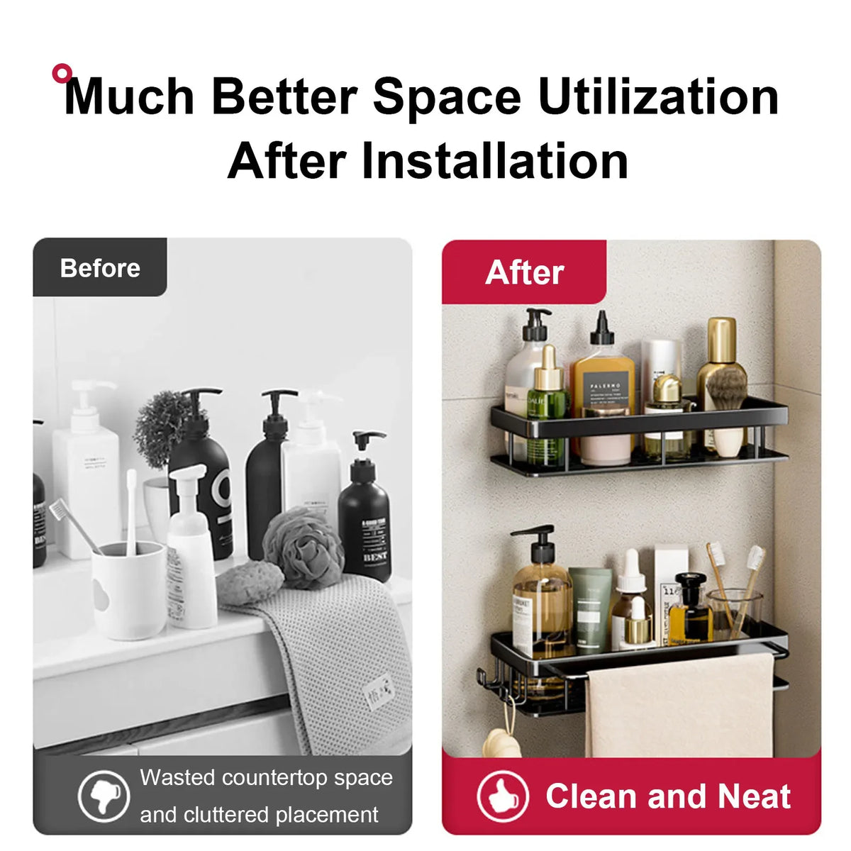 No Drill bathroom shower caddy- rust resistant Wall  Storage shelf