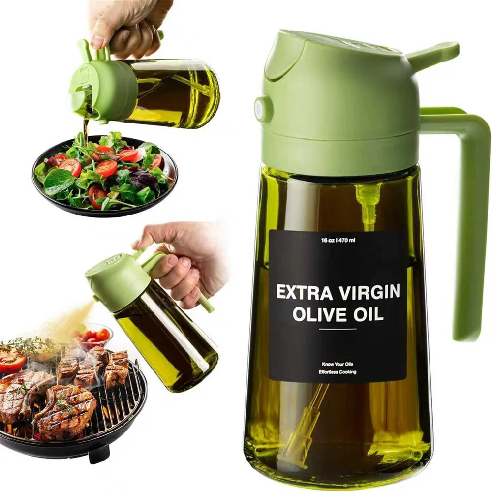 2 in 1 glass oil  Sprayer & dispenser - 470ml kitchen cooking bottle