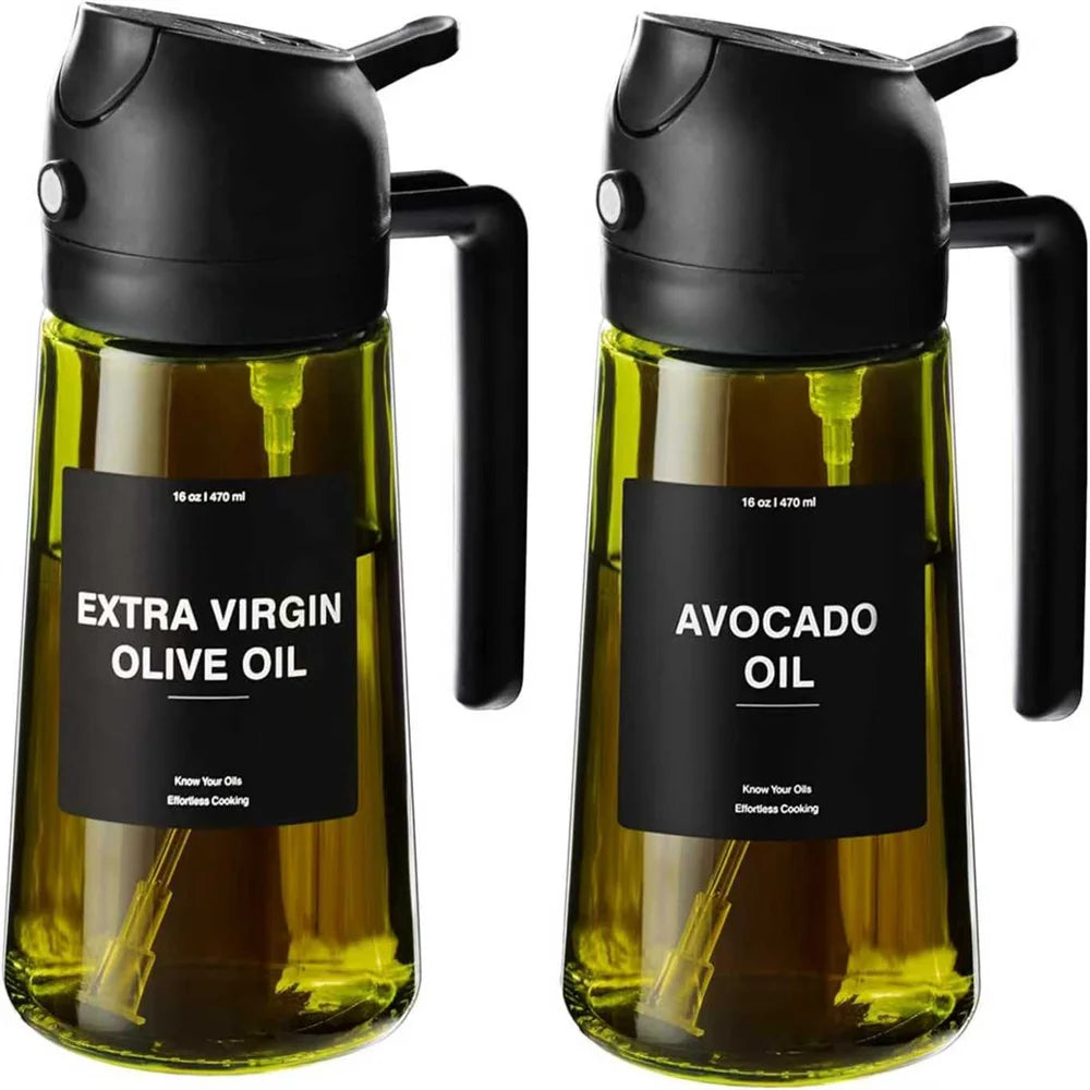 2 in 1 glass oil  Sprayer & dispenser - 470ml kitchen cooking bottle