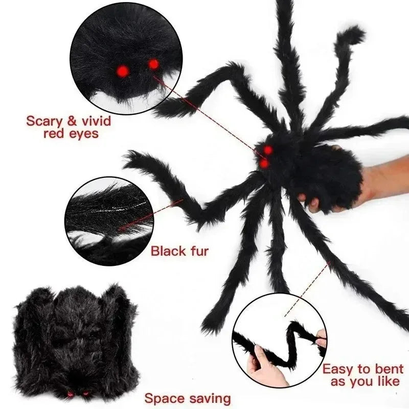 30 cm giant black halloween spider - scary plush decoration