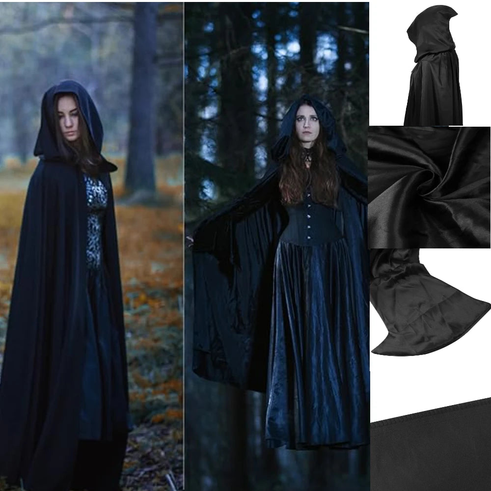 Halloween Black hooded cloak - Unisex witch & vampire costume cape