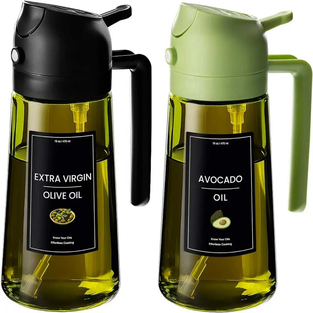 2 in 1 glass oil  Sprayer & dispenser - 470ml kitchen cooking bottle