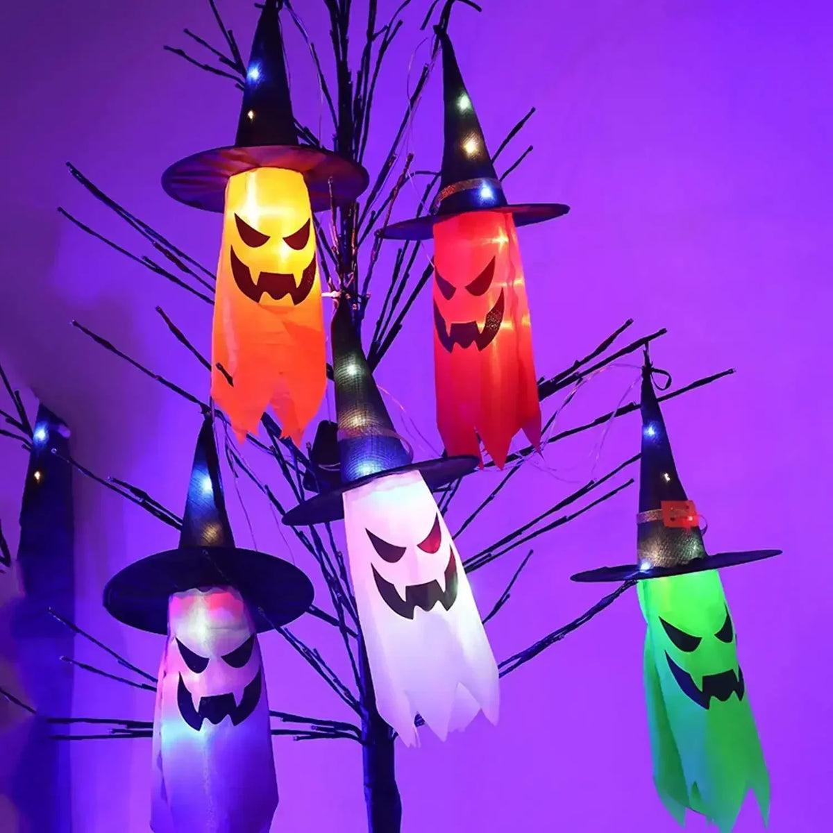 5 Pcs Halloween Witch Hat String Lights - 3m colourful LED hanging decorations