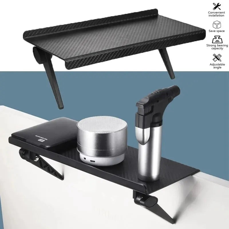 Adjustable Computer and TV Screen top storage shelf- no drill screen rack for router, remote & accessories