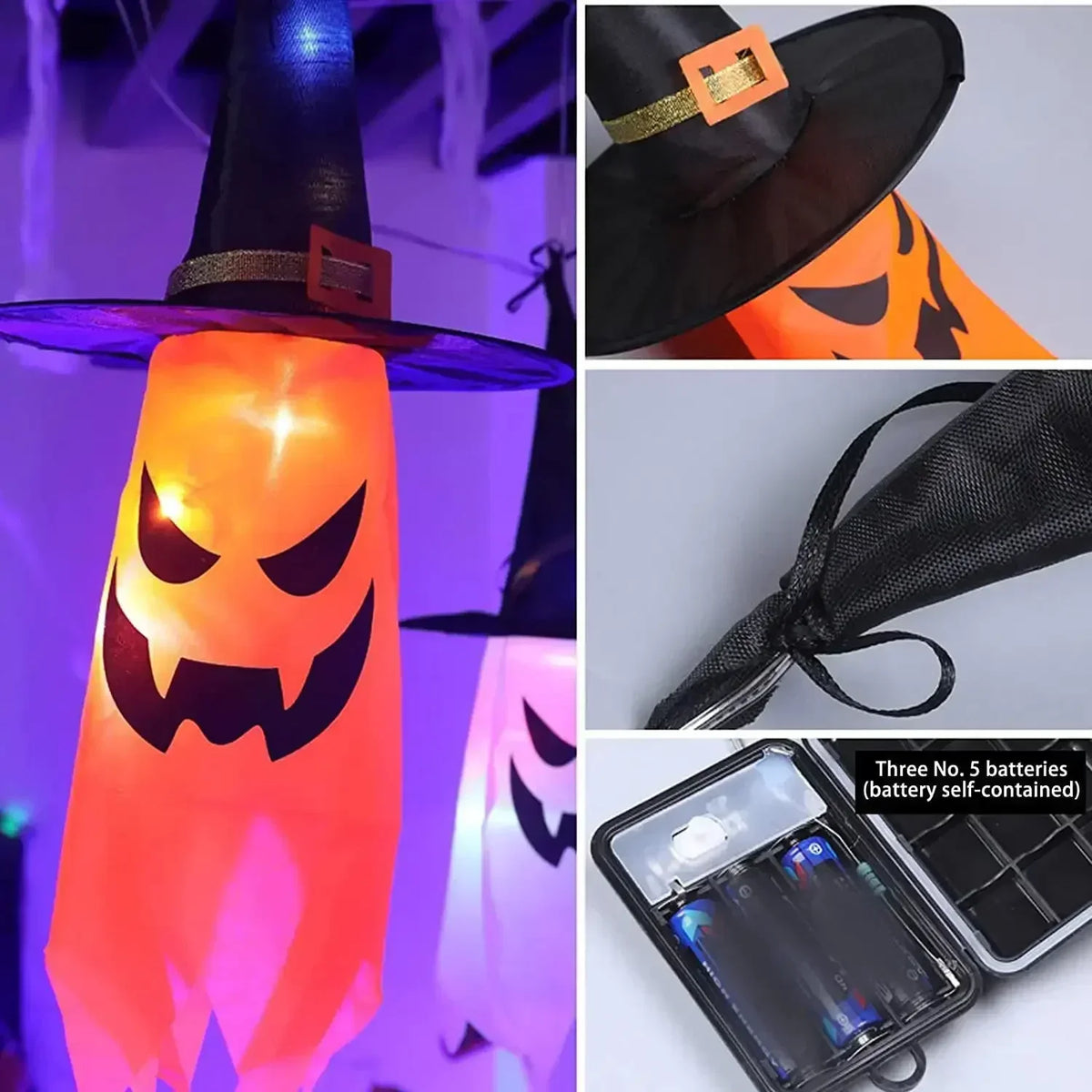 5 Pcs Halloween Witch Hat String Lights - 3m colourful LED hanging decorations