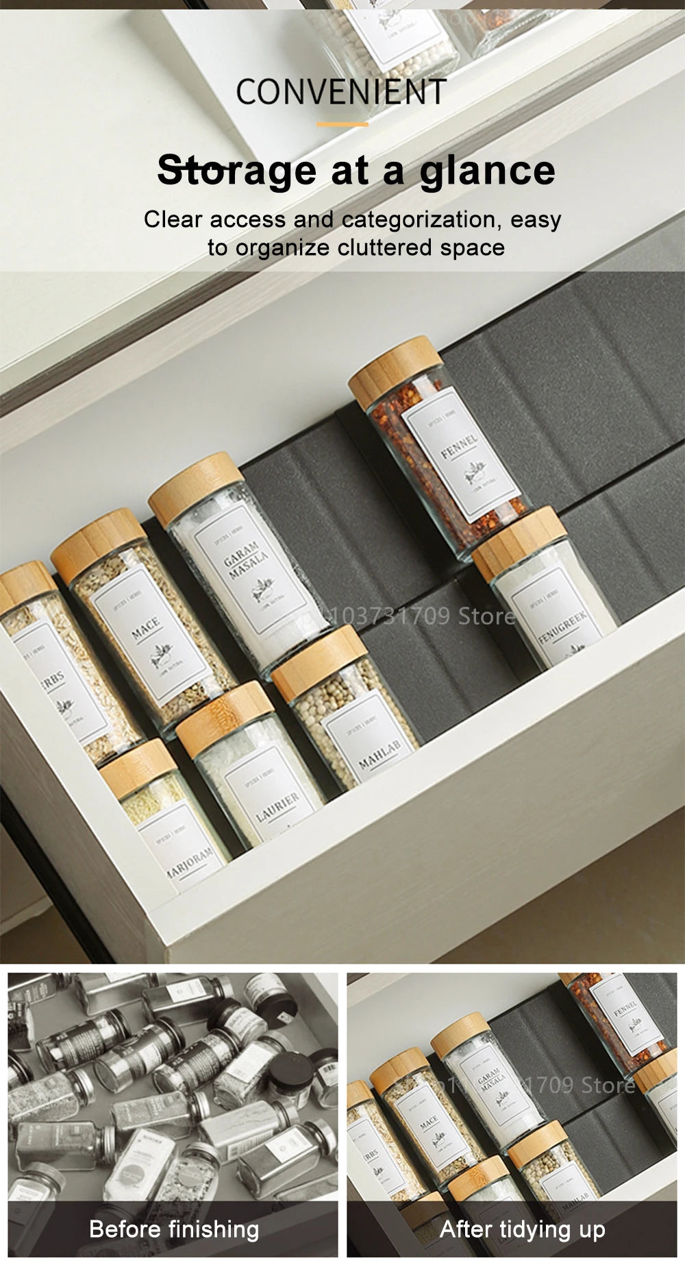 Adjustable Spice drawer organizer - Kitchen storage