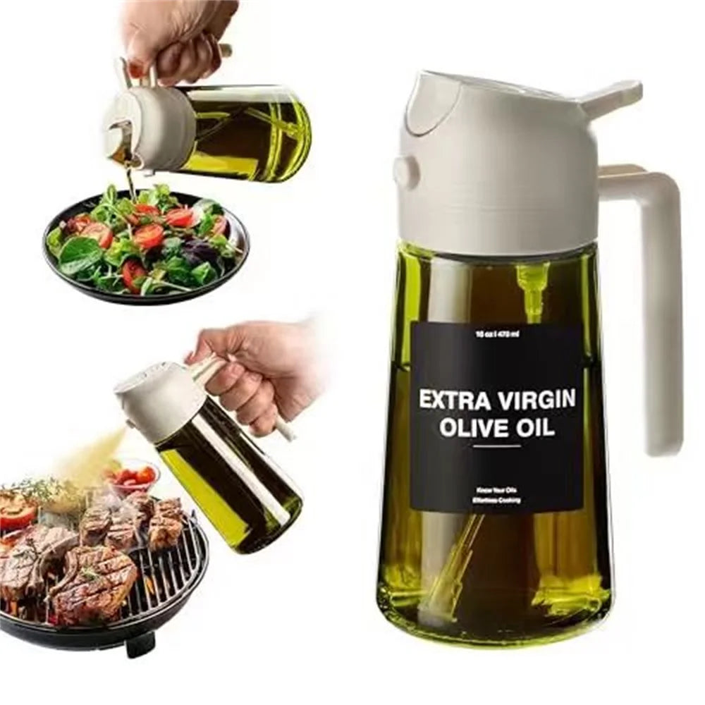 2 in 1 glass oil  Sprayer & dispenser - 470ml kitchen cooking bottle