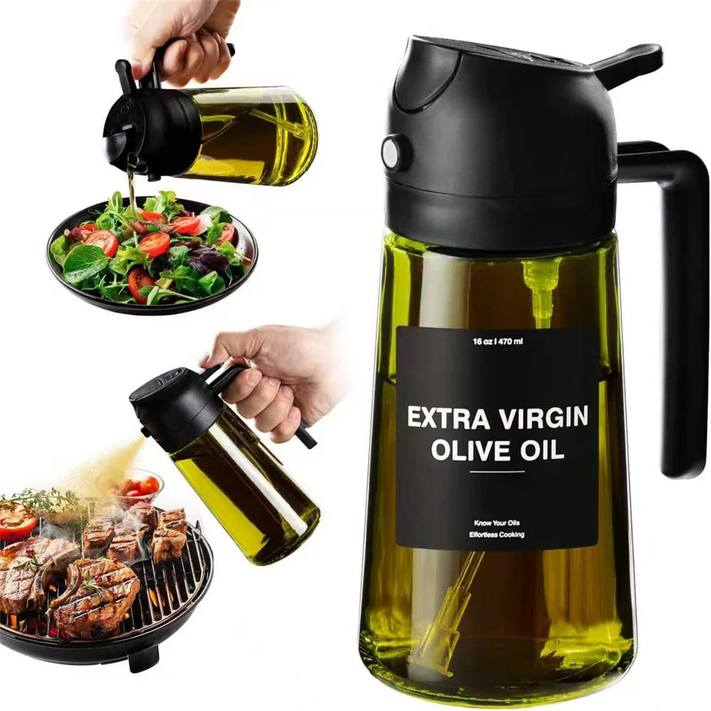 2 in 1 glass oil  Sprayer & dispenser - 470ml kitchen cooking bottle
