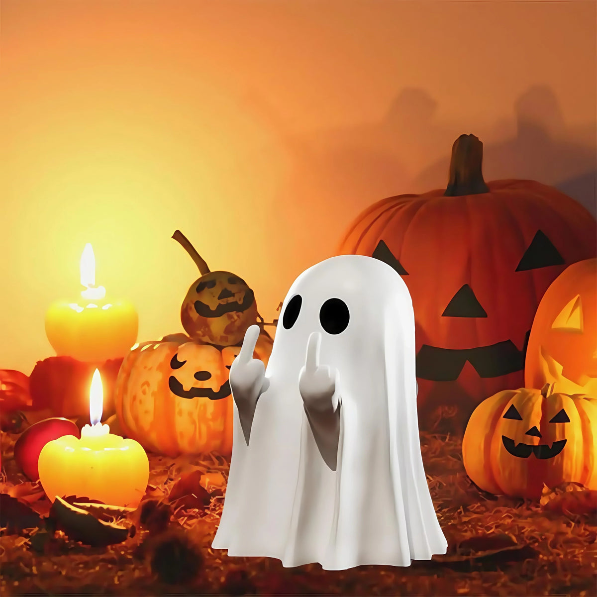 Funny  Middle Finger Ghost figurine  - Cute Halloween table decor