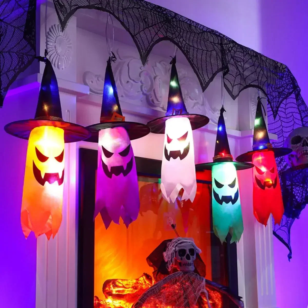 5 Pcs Halloween Witch Hat String Lights - 3m colourful LED hanging decorations