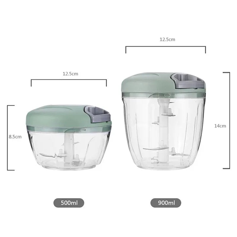 Manual pull cord food chopper - 500ml/900ml garlic, onion & vegetable cutter