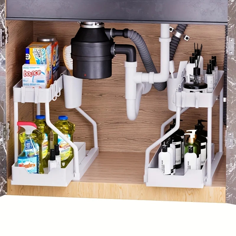 2 Tier Under Sink Organizer- Stainless steel kitchen & bathroom storage rack