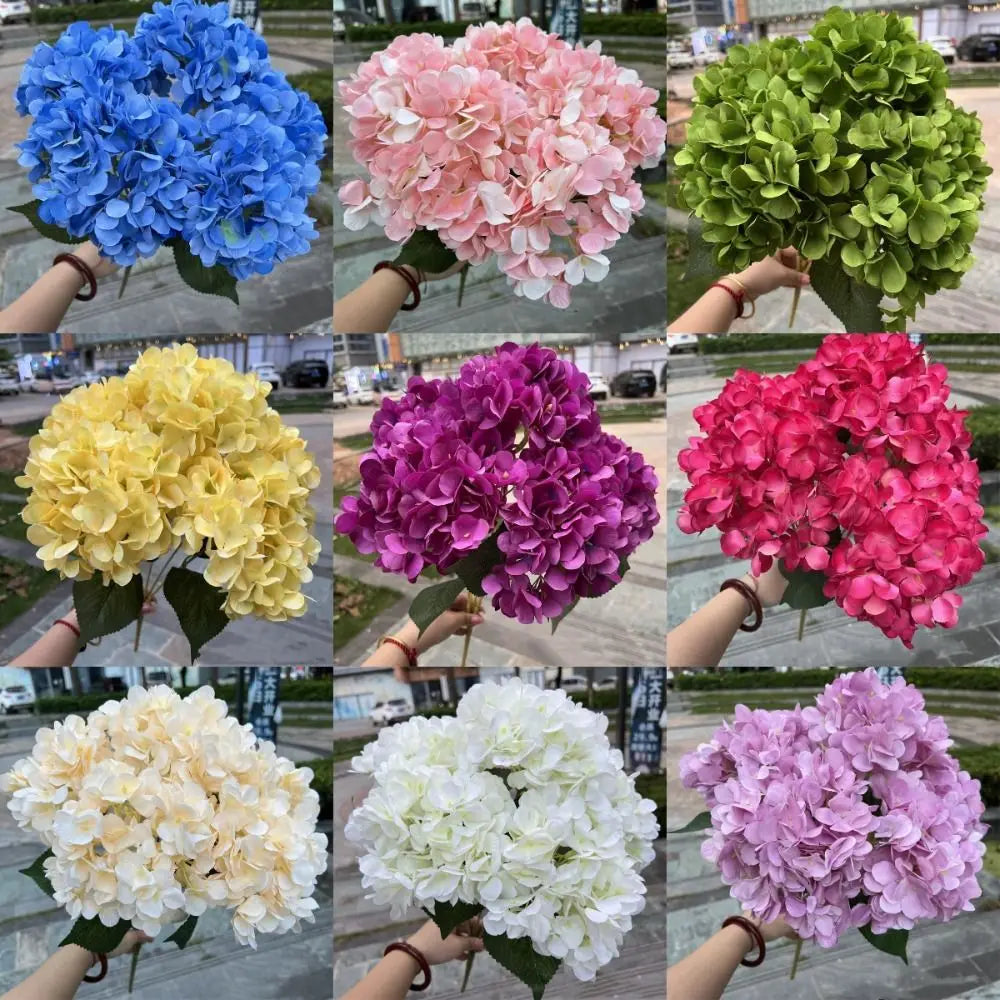 Artificial hydrangea flower bouquet - 5 heads decorative faux flowers