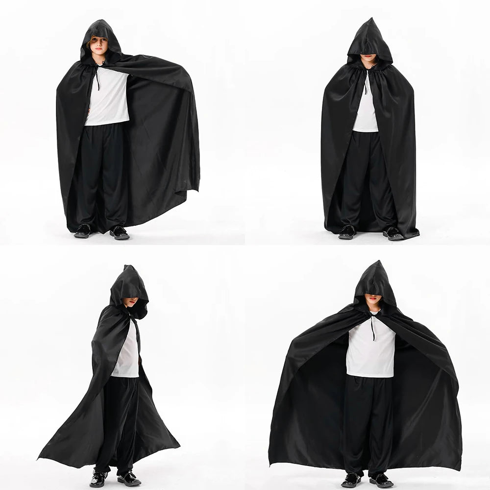 Halloween Black hooded cloak - Unisex witch & vampire costume cape