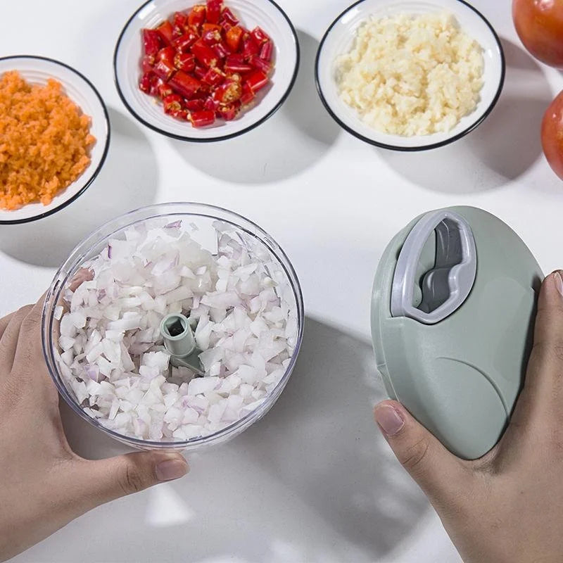 Manual pull cord food chopper - 500ml/900ml garlic, onion & vegetable cutter