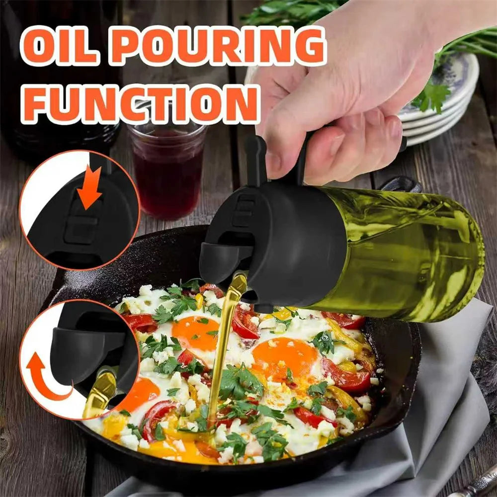 2 in 1 glass oil  Sprayer & dispenser - 470ml kitchen cooking bottle