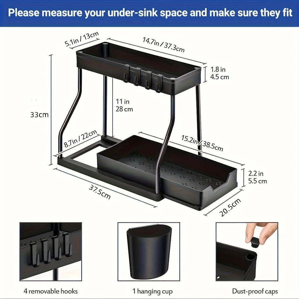 2 Tier Under Sink Organizer- Stainless steel kitchen & bathroom storage rack