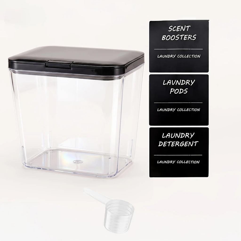 Laundry detergent pod storage container with pop- up lid - black