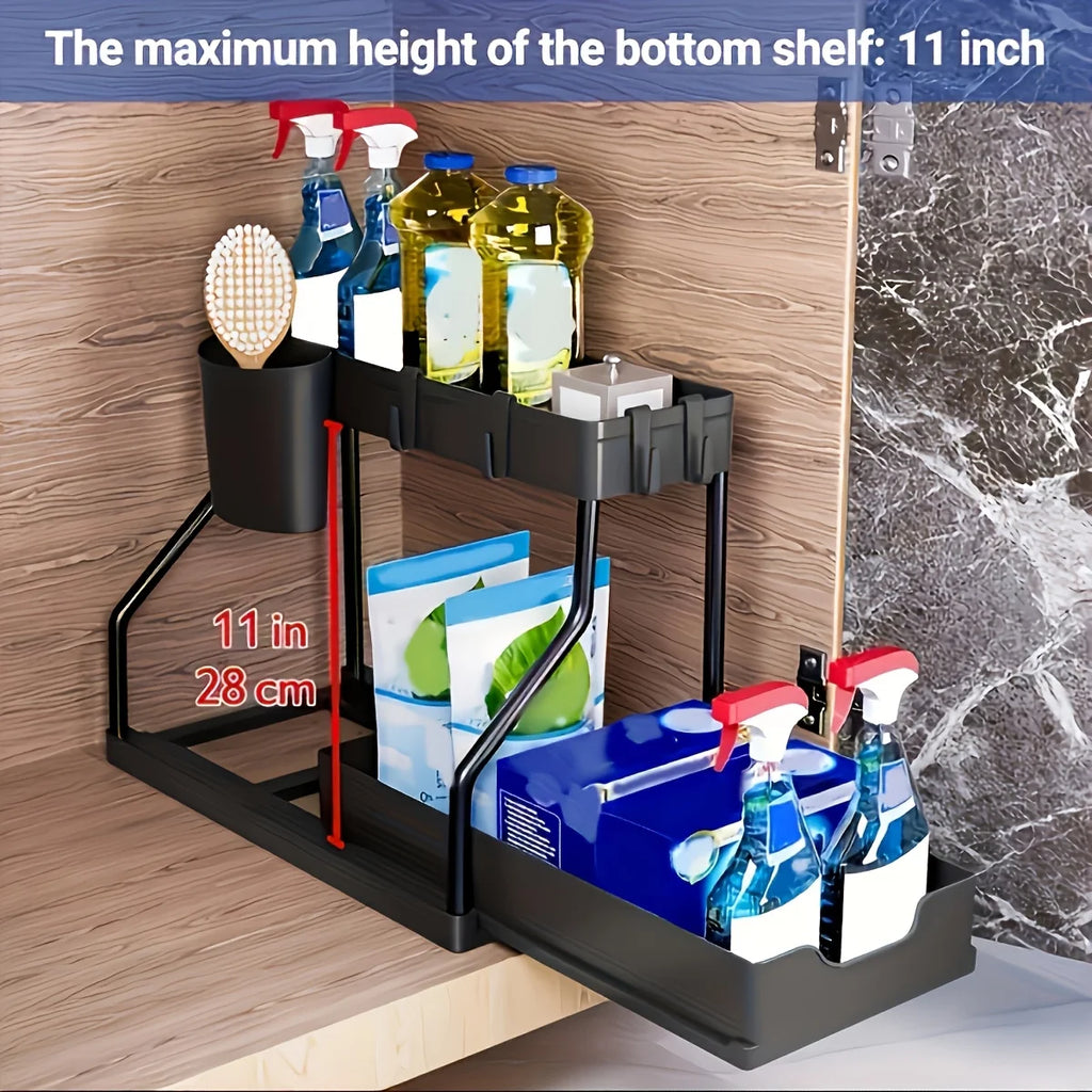 2 Tier Under Sink Organizer- Stainless steel kitchen & bathroom storage rack
