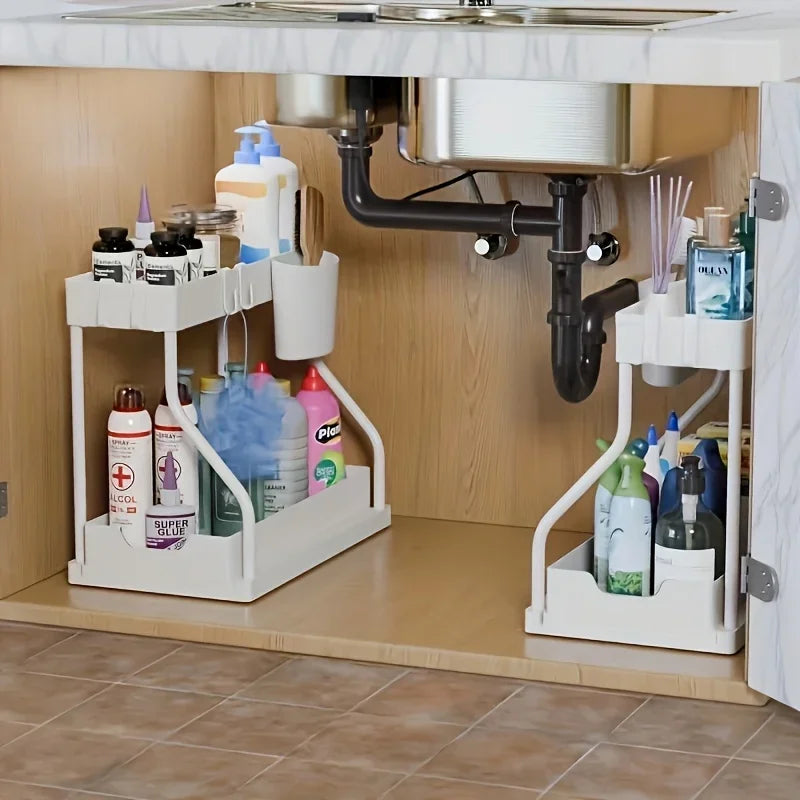 2 Tier Under Sink Organizer- Stainless steel kitchen & bathroom storage rack
