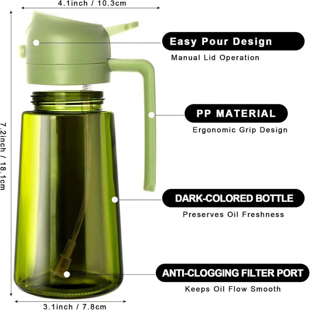 2 in 1 glass oil  Sprayer & dispenser - 470ml kitchen cooking bottle